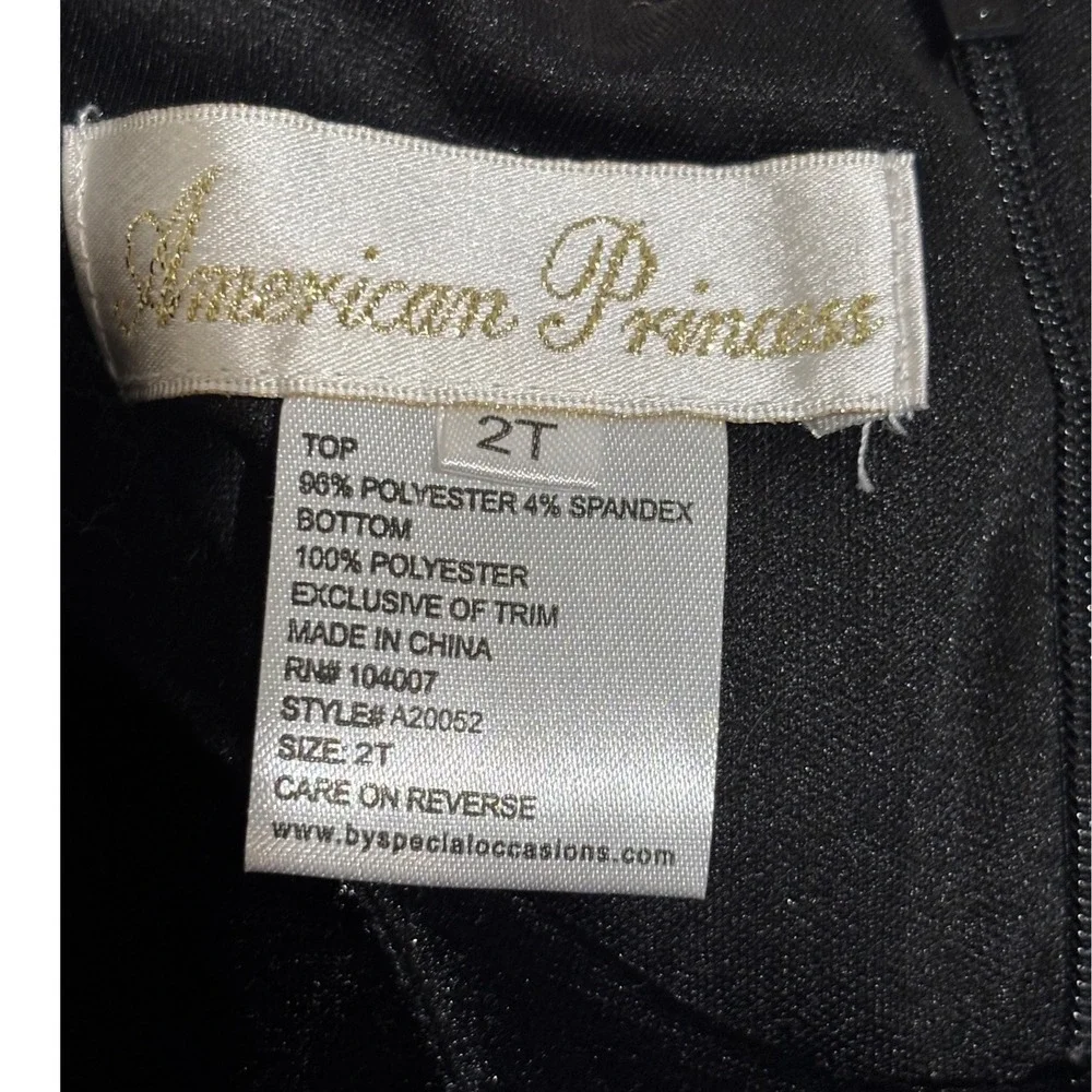 American Princess Black Velvet‎ Ivory Floral Embroidery Dress 2T Wedding Formal